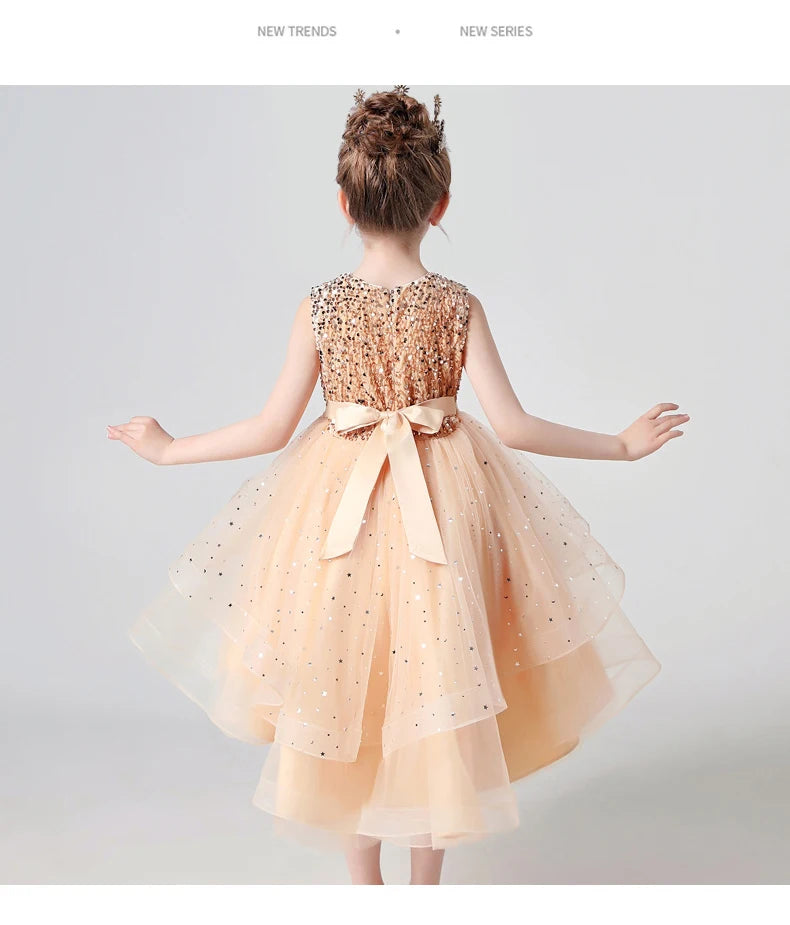 Sleeveless Kids Party Dress With Tulle Skirt