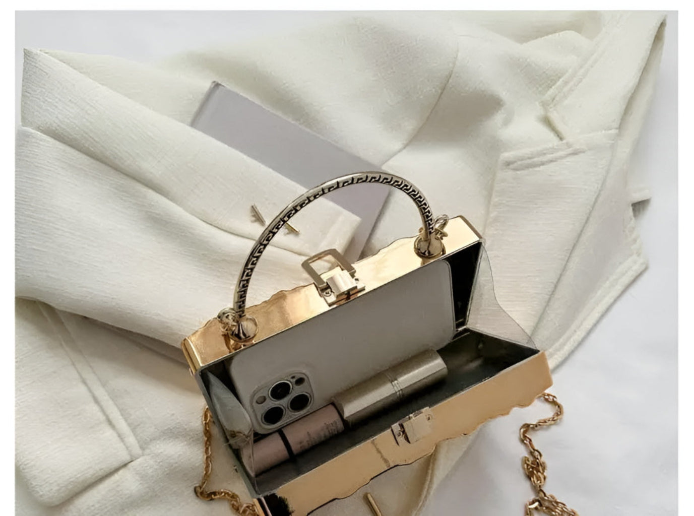 Crossbody Metal Clutch Handbag For Wedding / Ruchi
