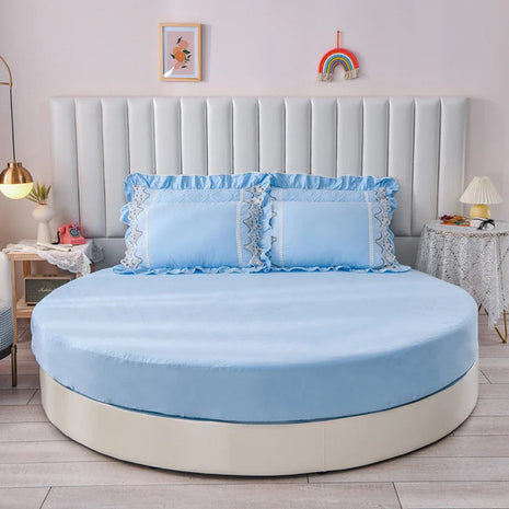 Plain Round Cotton Fitted Sheet With Pillowcases / Ruchi