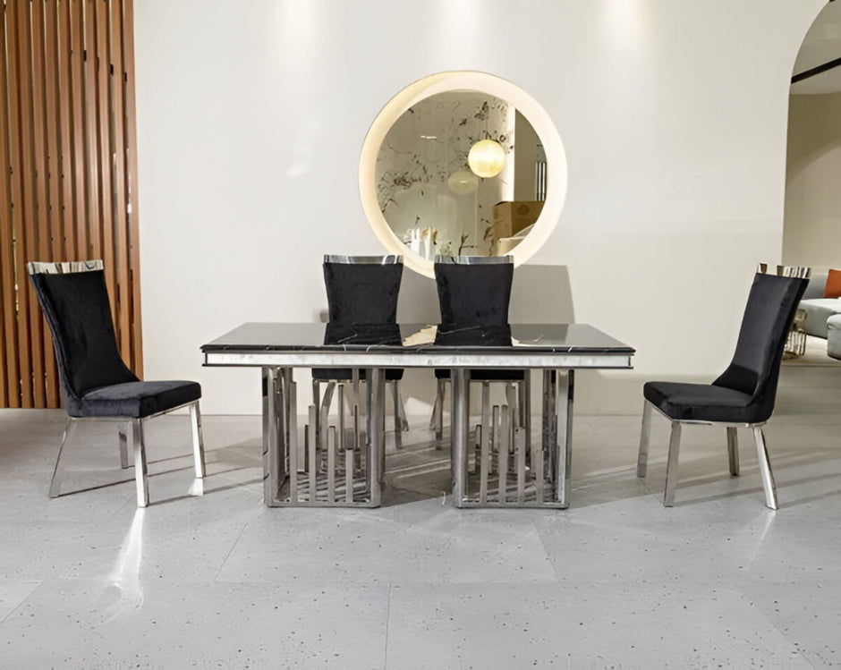Shiny Marble Dining Table Set