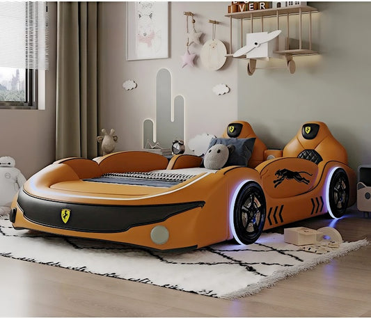 LED Leather Kids Car Bed With Mattress / Ruchi