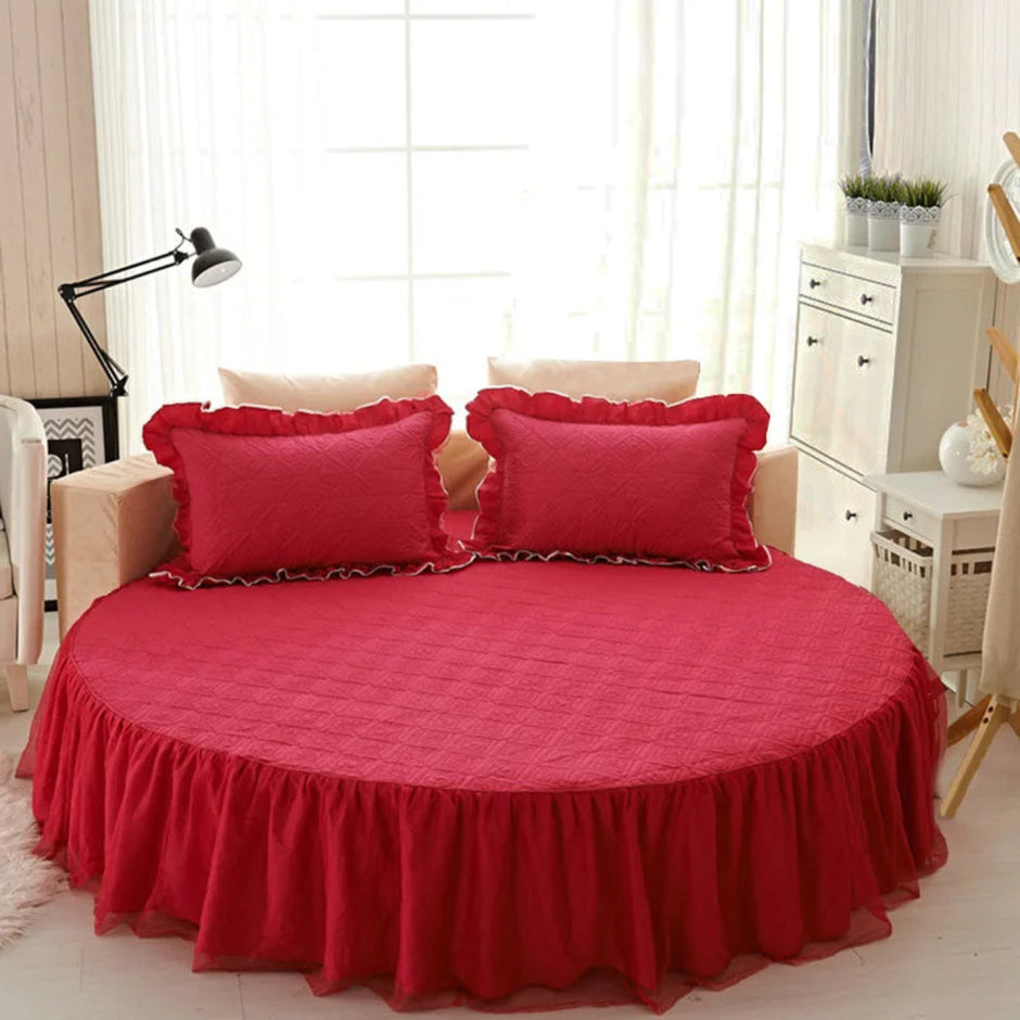 Cotton Round Bedsheet Skirt And Pillowcases