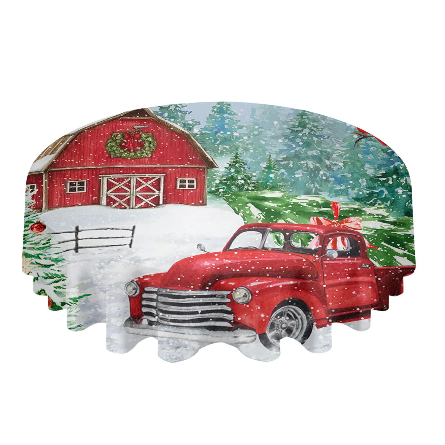 Elegant Christmas Design Printed Round Polyester Tablecloth / Ruchi