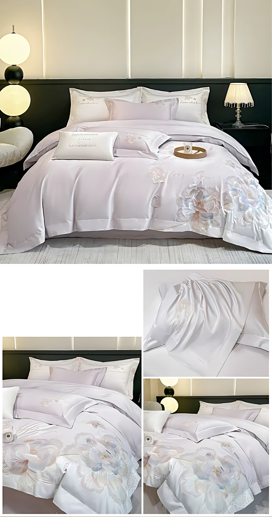 4Pcs Floral Cotton Polyester Fitted Bedding Set / Ruchi