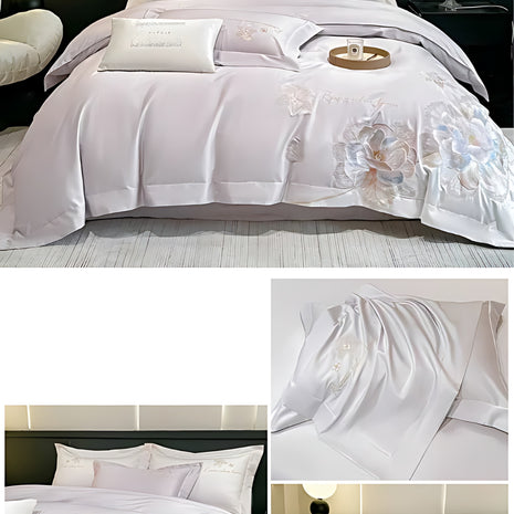 4Pcs Floral Cotton Polyester Fitted Bedding Set / Ruchi