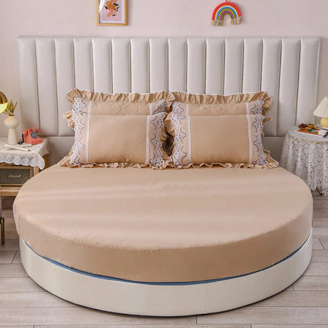 Plain Round Cotton Fitted Sheet With Pillowcases / Ruchi