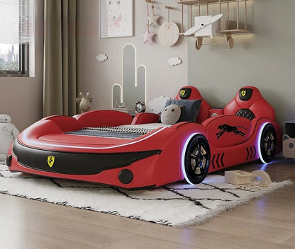 LED Leather Kids Car Bed With Mattress / Ruchi