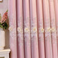 Double Layered Floral Embroidered Polyester Fabric Pink Tulle Window Curtain / Ruchi