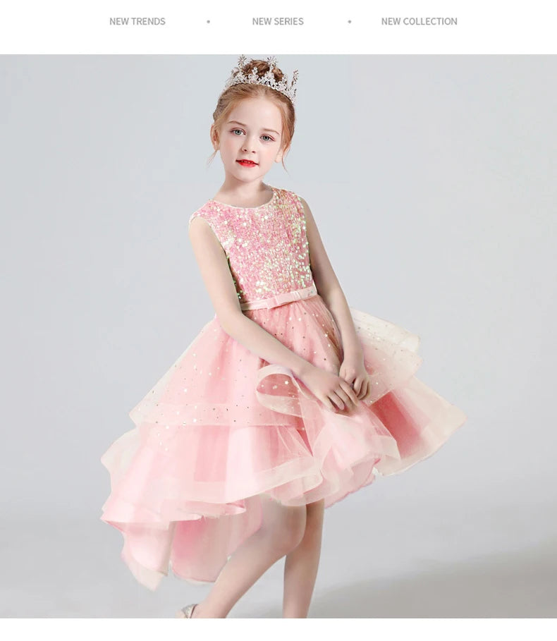 Sleeveless Kids Party Dress With Tulle Skirt