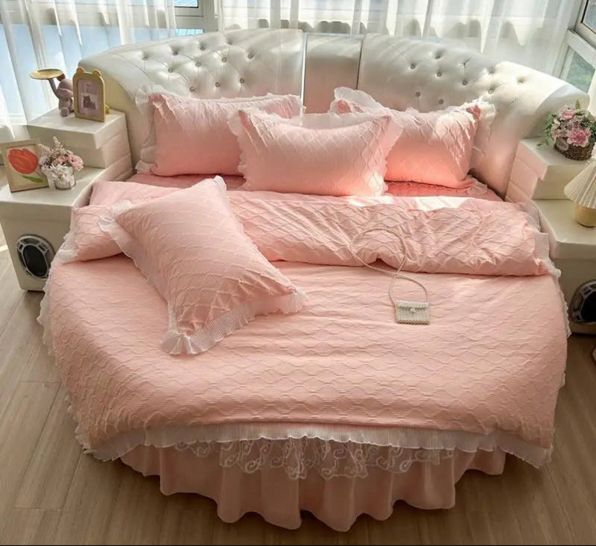 Round Microfiber Fabric Fitted Bedsheet And Bed-Skirt / Ruchi