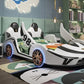 LED Car Leather Kids Bed With Storage