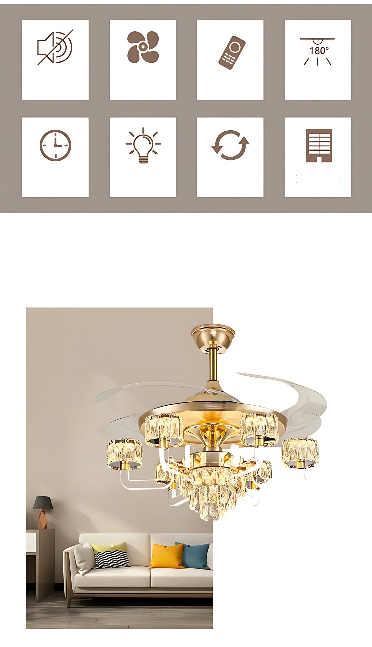Remote Control LED Crystal Ceiling Fan Light / Ruchi