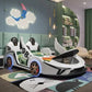 LED Car Leather Kids Bed With Storage
