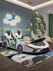 LED Car Leather Kids Bed With Storage