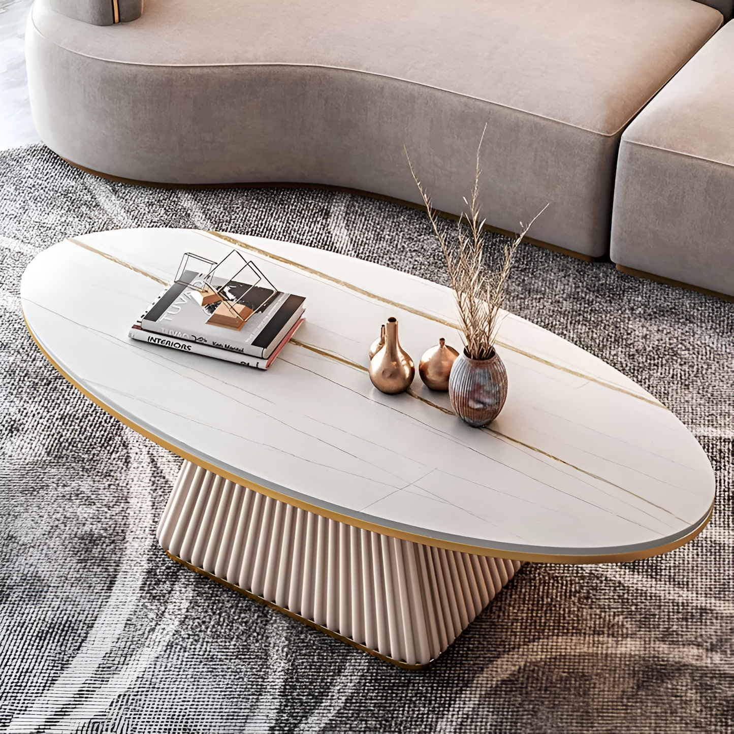 Oval Marble Top Modern Coffee Table / Ruchi