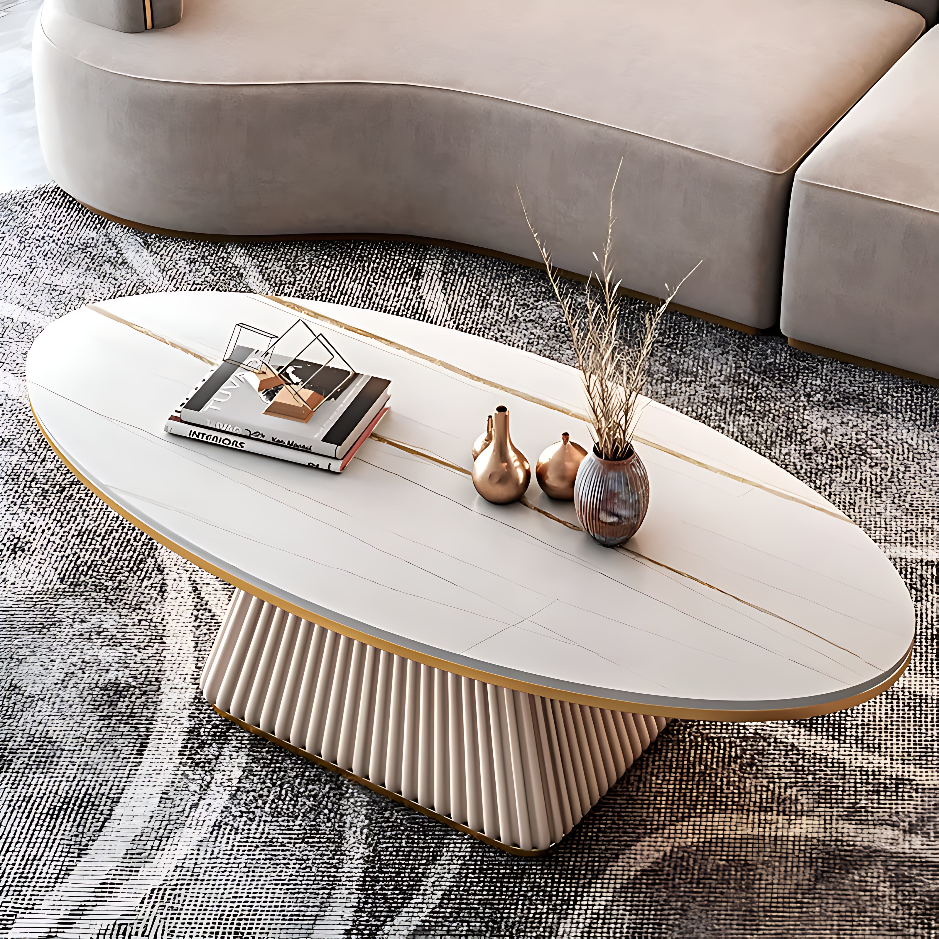 Oval Marble Top Modern Coffee Table / Ruchi