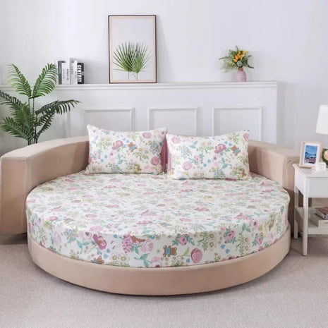 Round Cotton Fitted Bedsheet Set / Ruchi