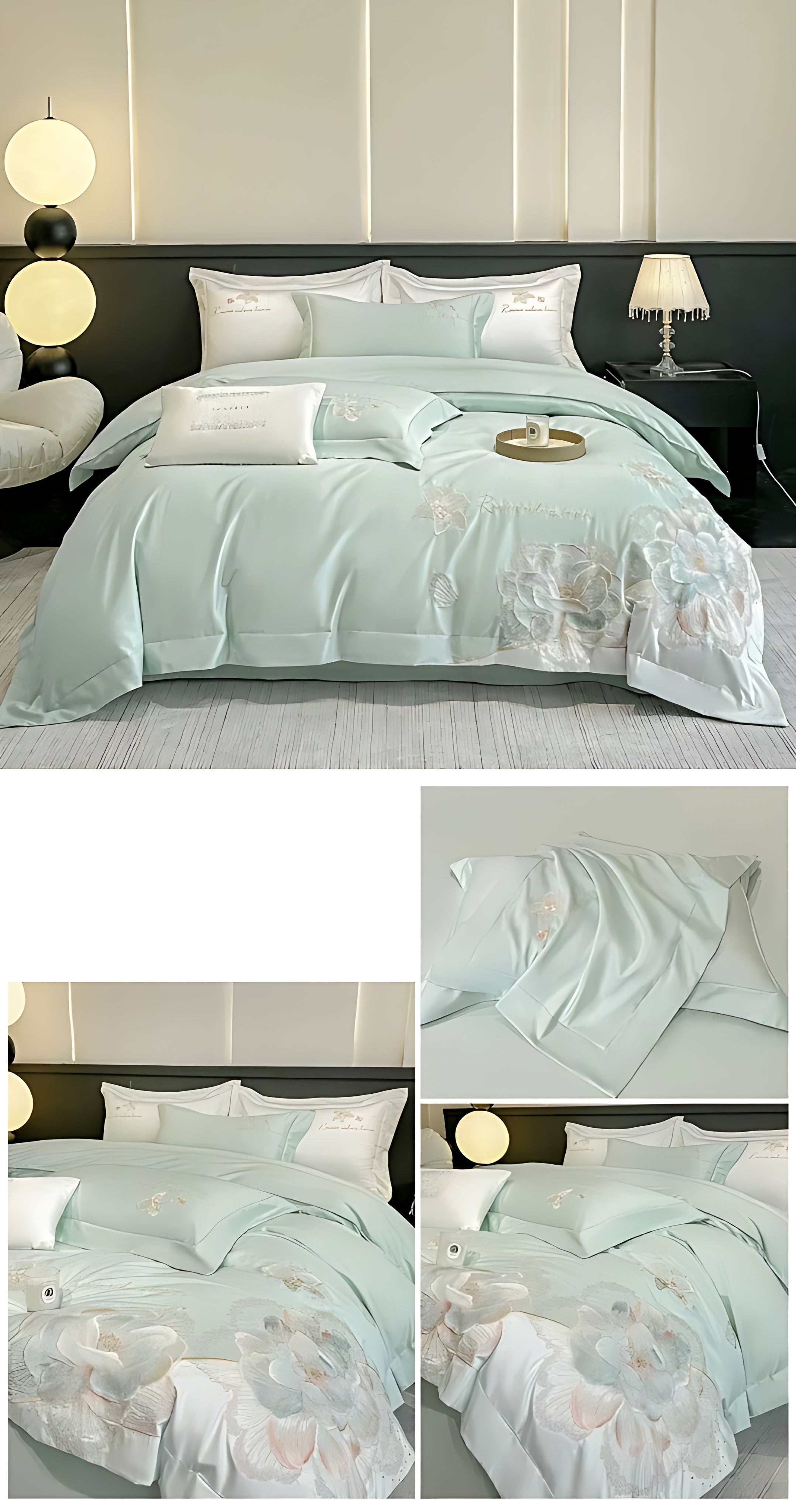 4Pcs Floral Cotton Polyester Fitted Bedding Set / Ruchi