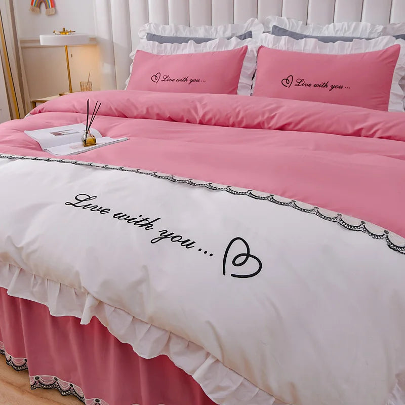 Round Cotton Fitted Bedsheet Bed-skirt Set