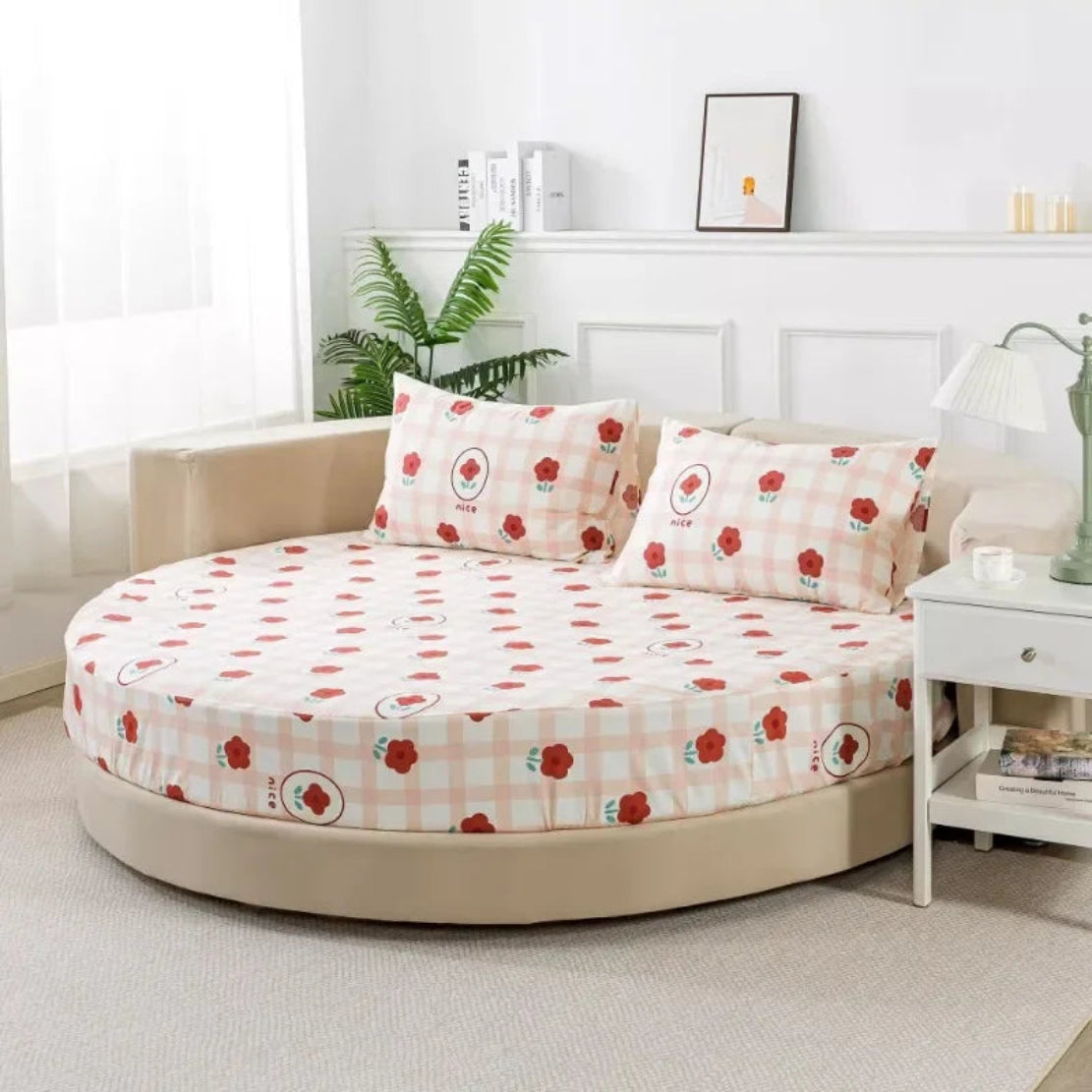 Round Cotton Fitted Bedsheet Set / Ruchi