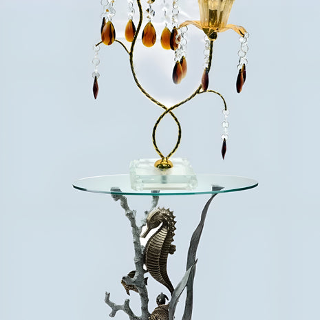 14" Classic Glass And Metal Candle Holder / Ruchi