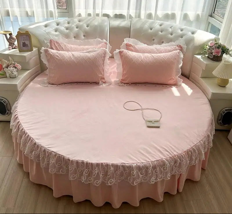 Round Microfiber Fabric Fitted Bedsheet And Bed-Skirt