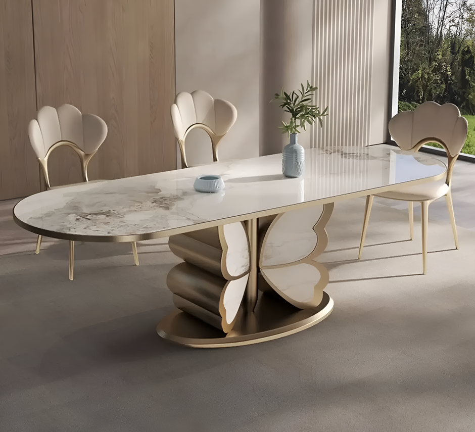 Butterfly Design Marble Dining Table Set