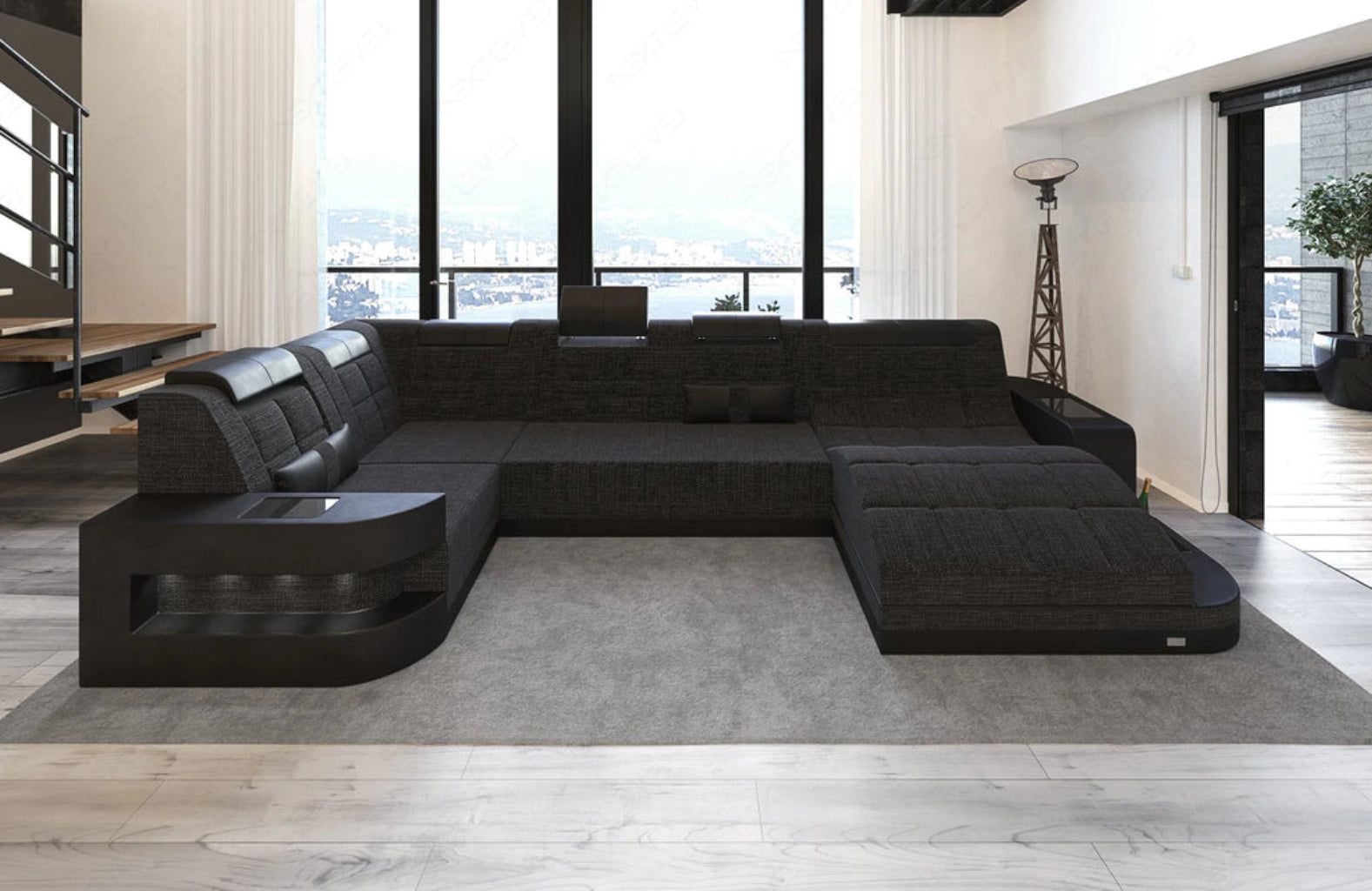 Glorious LED-Integrated Fabric Sectional Sofa / Ruchi