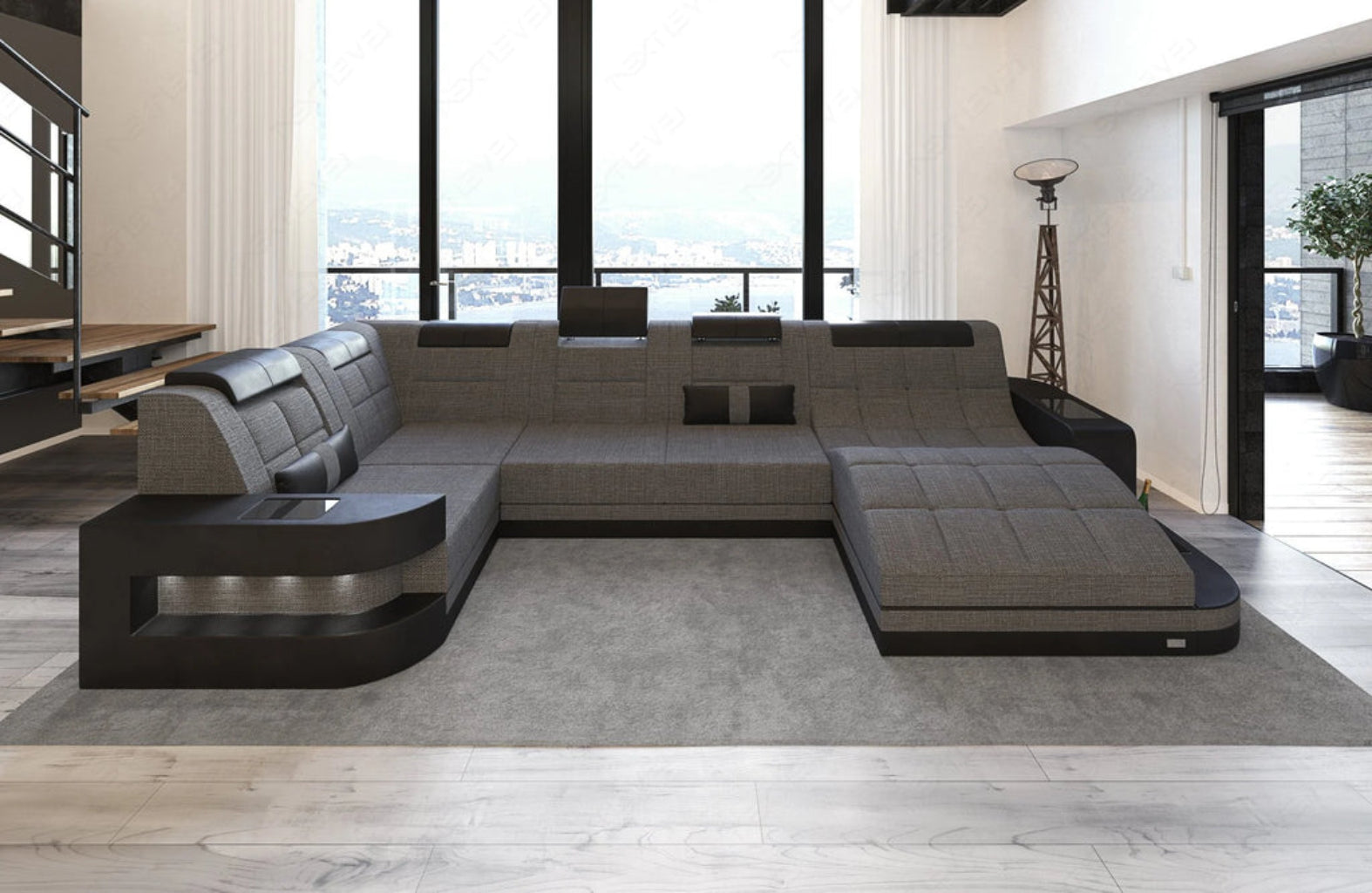 Glorious LED-Integrated Fabric Sectional Sofa / Ruchi