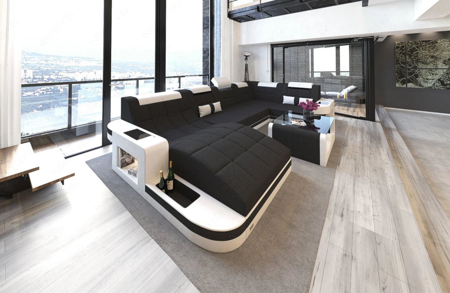 Glorious LED-Integrated Fabric Sectional Sofa / Ruchi