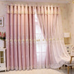 Double Layered Floral Embroidered Polyester Fabric Pink Tulle Window Curtain / Ruchi