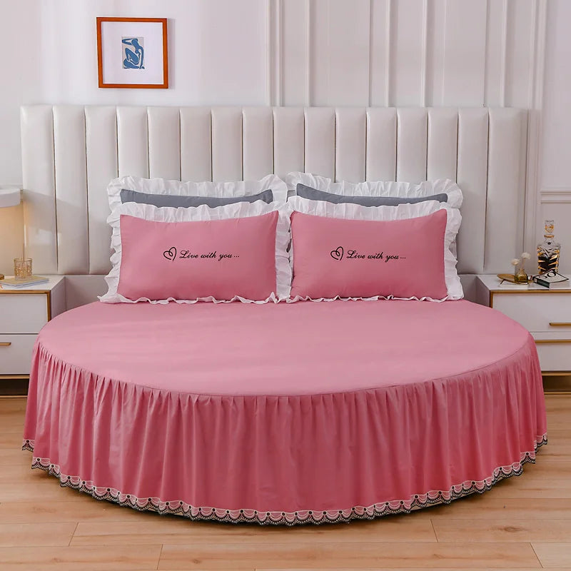 Round Cotton Fitted Bedsheet Bed-skirt Set