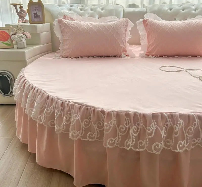 Round Microfiber Fabric Fitted Bedsheet And Bed-Skirt
