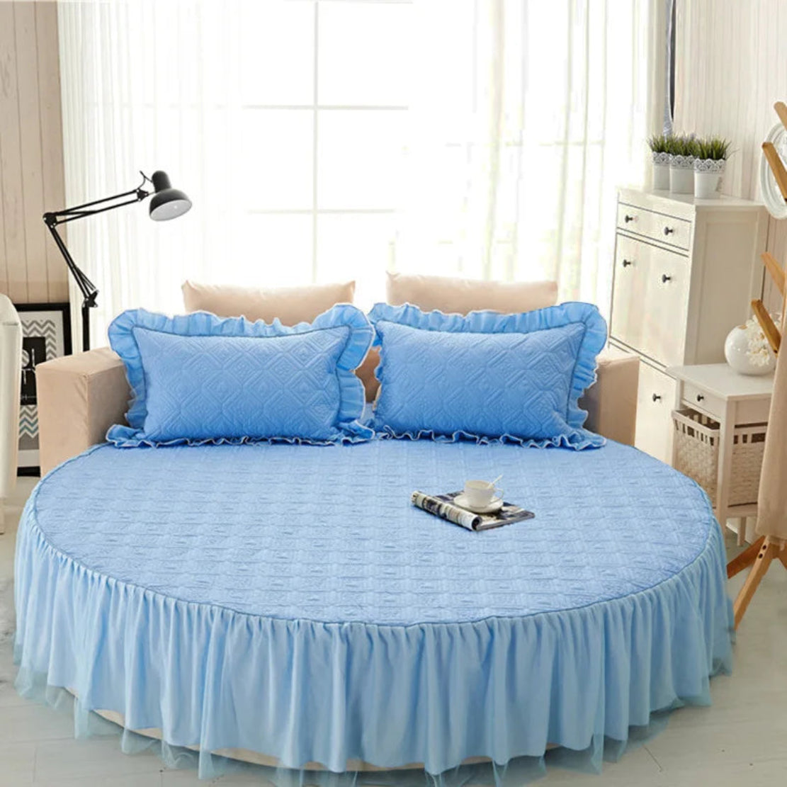 Cotton Round Bedsheet Skirt And Pillowcases