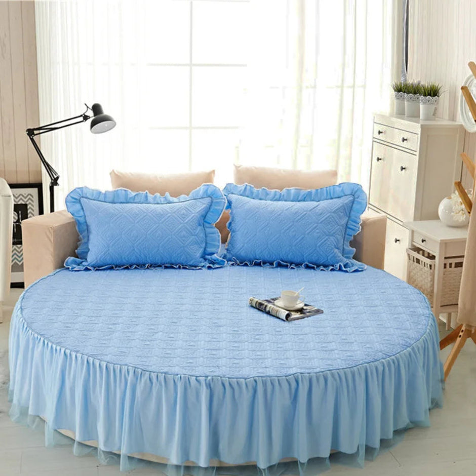Cotton Round Bedsheet Skirt And Pillowcases