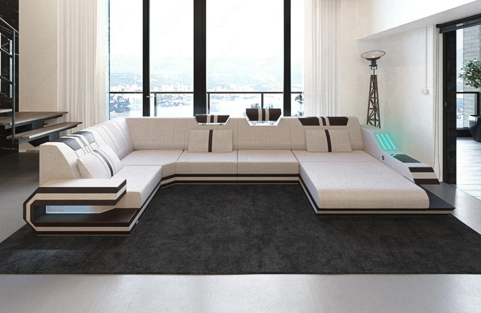 Fabric Sectional Sofa With LED Lights / Ruchi