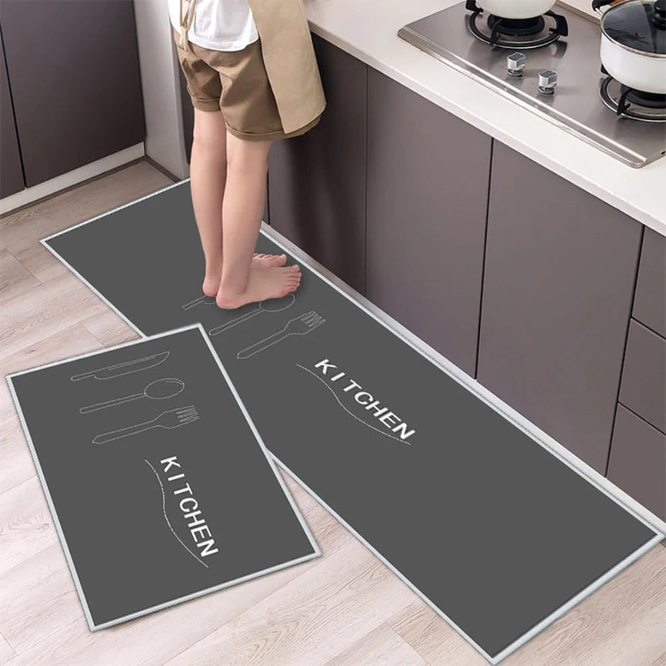 Set Of 2 Water Absorbent Velvet Kitchen Floor Mat