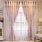 Double Layered Floral Embroidered Polyester Fabric Pink Tulle Window Curtain / Ruchi