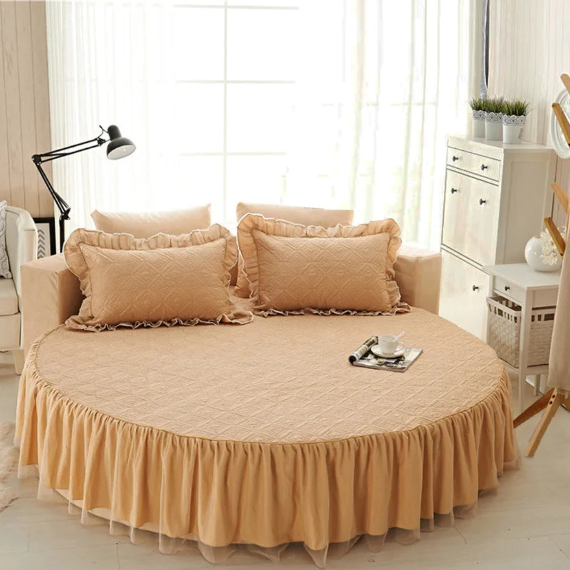Cotton Round Bedsheet Skirt And Pillowcases