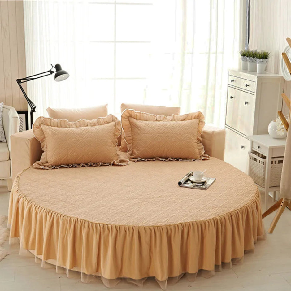 Cotton Round Bedsheet Skirt And Pillowcases