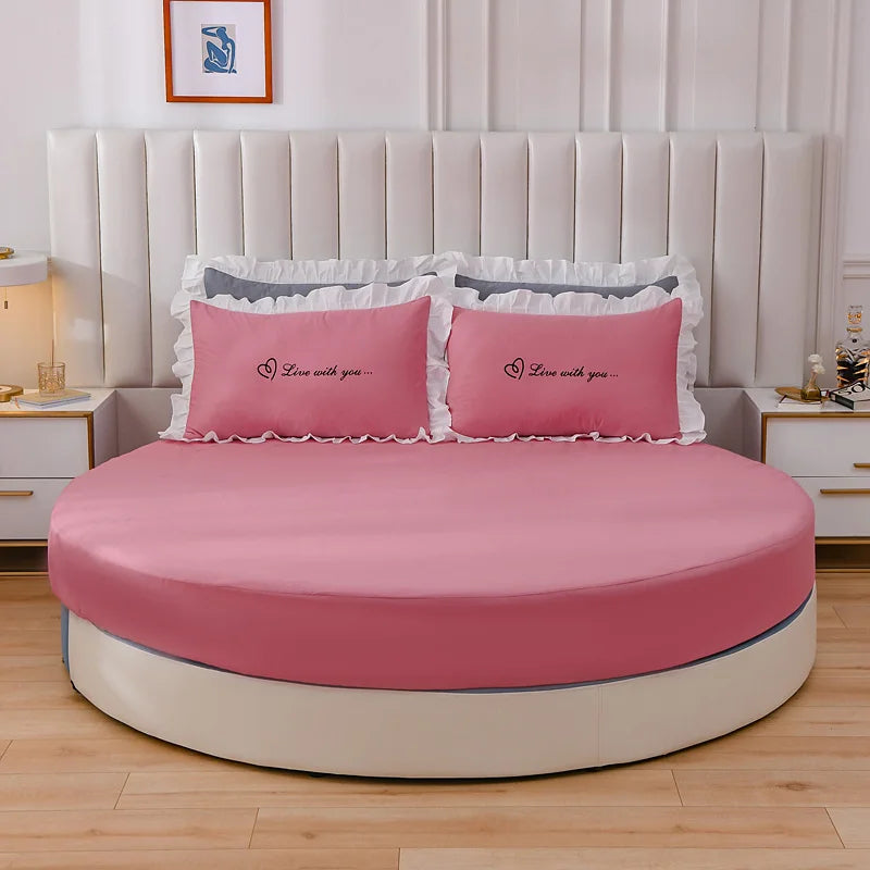 Round Cotton Fitted Bedsheet Bed-skirt Set