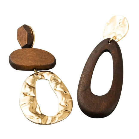 Fashionable Asymmetry Metal Wooden Earring / Ruchi
