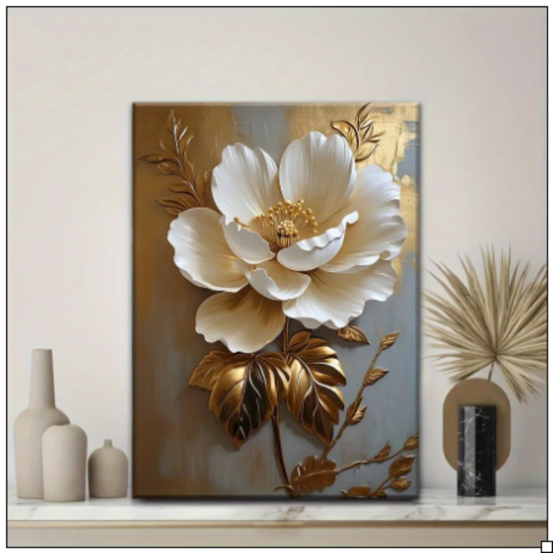 Framed White Elegant Floral Canvas / Ruchi