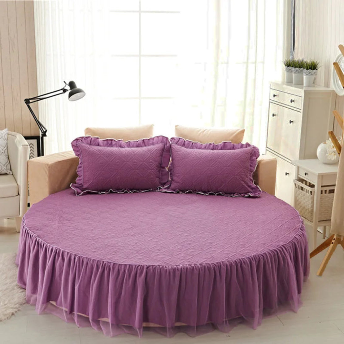 Cotton Round Bedsheet Skirt And Pillowcases