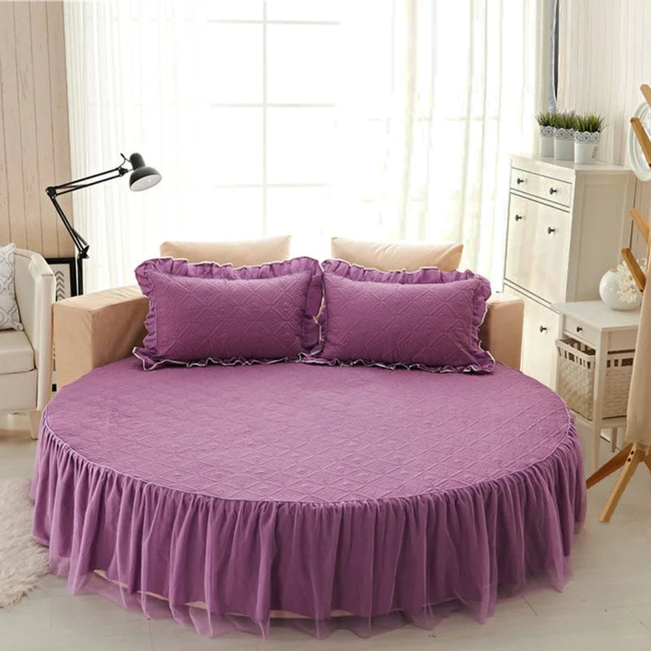Cotton Round Bedsheet Skirt And Pillowcases