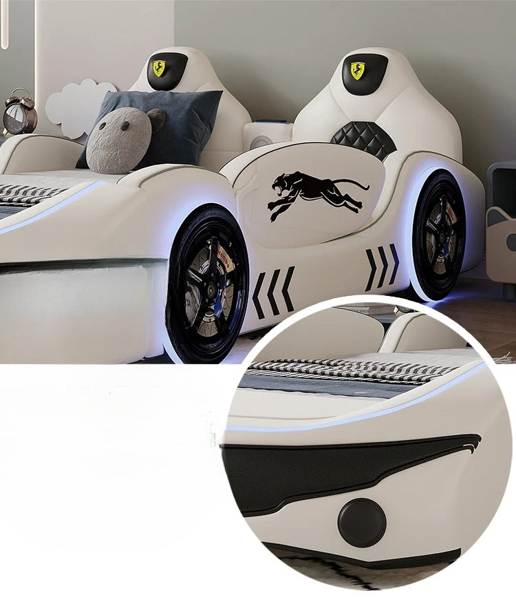 Children's LED Leather Car Bed with Speaker