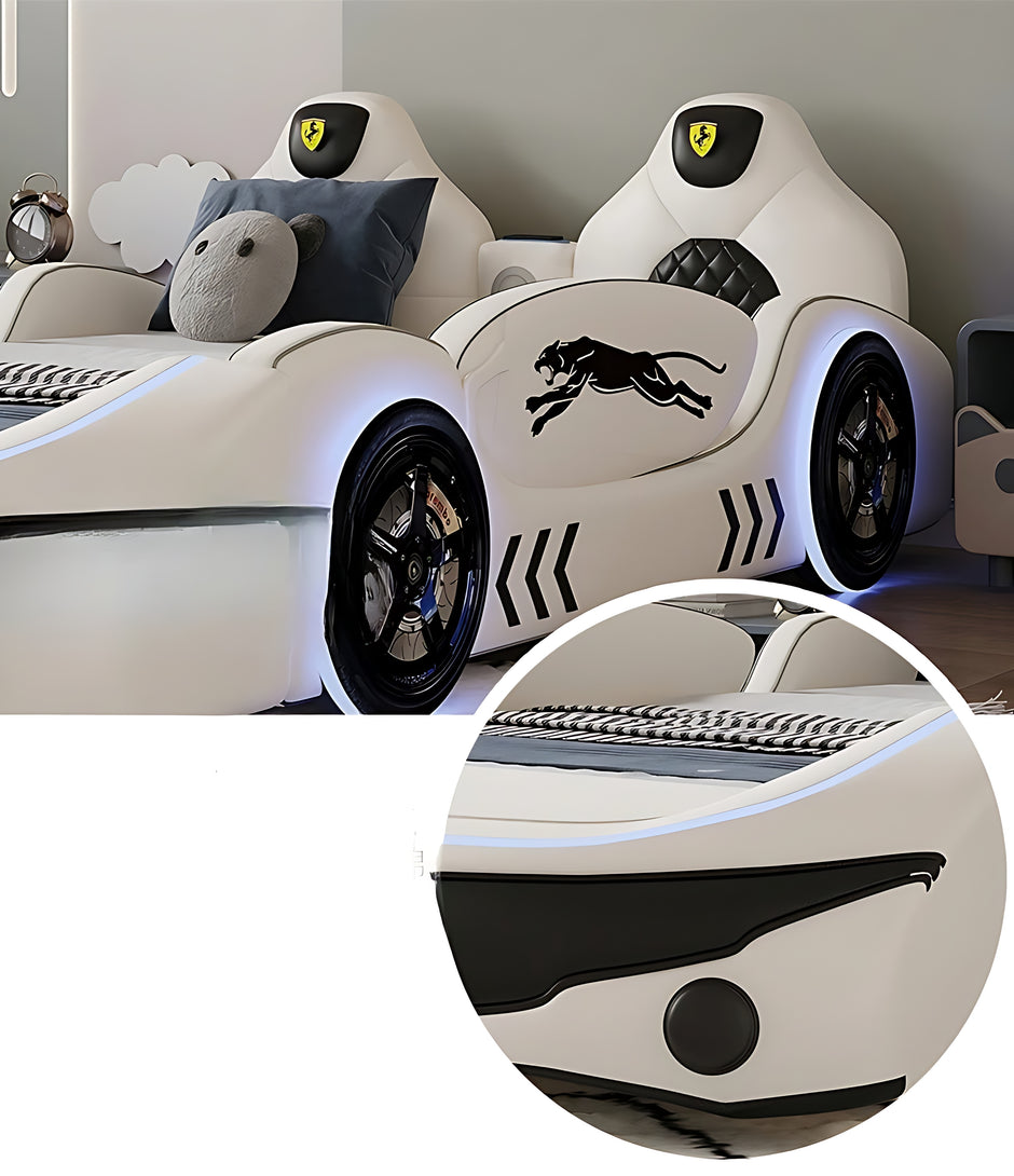 LED Leather Kids Car Bed With Mattress / Ruchi