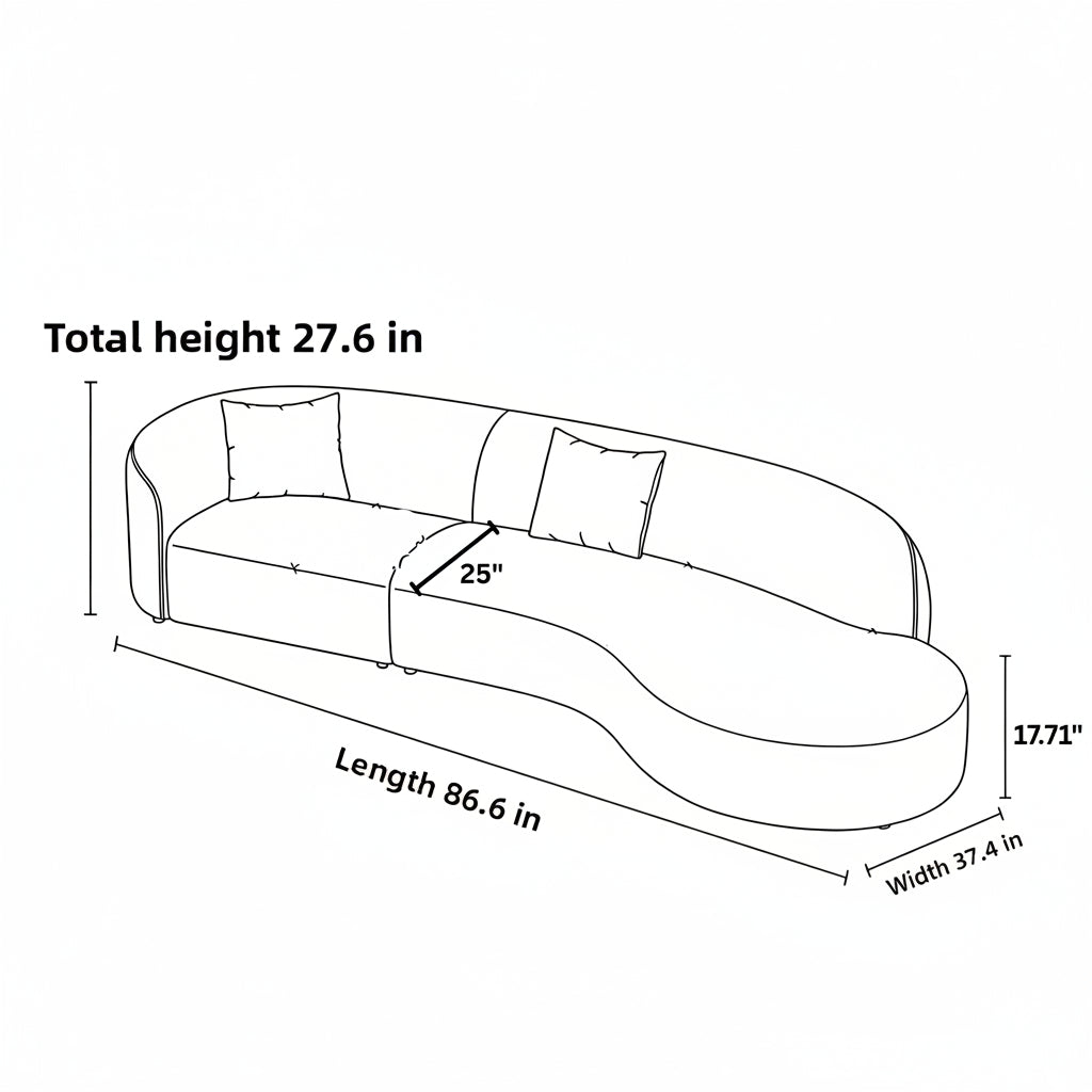 3 Piece Curved Leather Sofa Set
