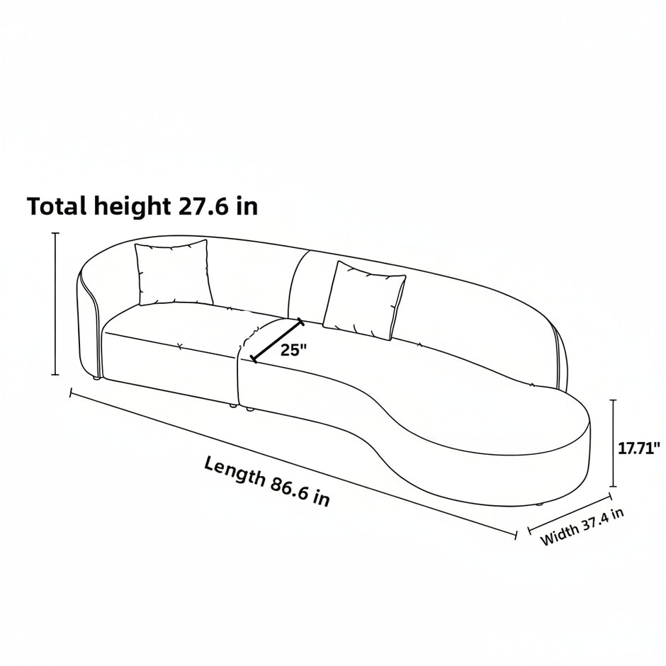3 Piece Curved Leather Sofa Set