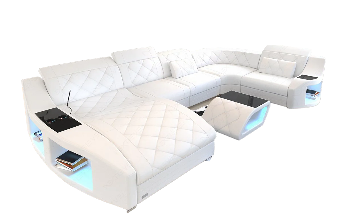 LED Sectional Sofa With Leather Upholstery